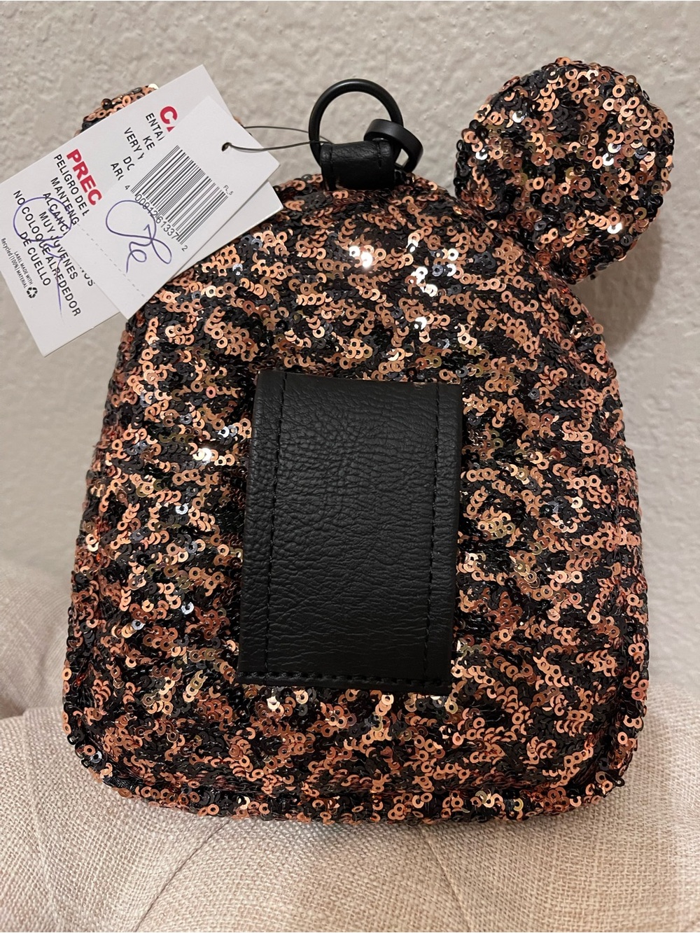 Sequin Mini Loungefly Bow Wristlet Bag - Black and Rose Gold - Picture 4 of 4